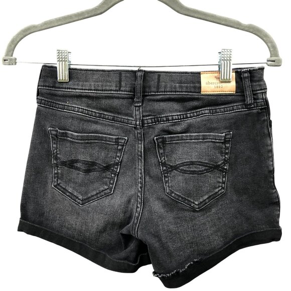Abercrombie Kids Mid Rise Midi Short Girls Size 15/16 Black Denim Jean Short - Picture 2 of 9